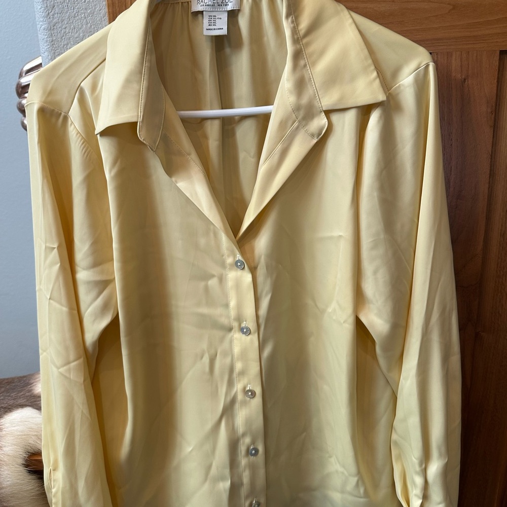 Rachel Zoe Soft Pale Yellow Silk-Look Blouse